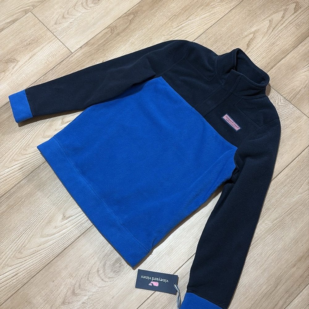 NWT Vineyard Vines Boys Medium Harbor Fleece Shep Shirt Size 12-14 Blue